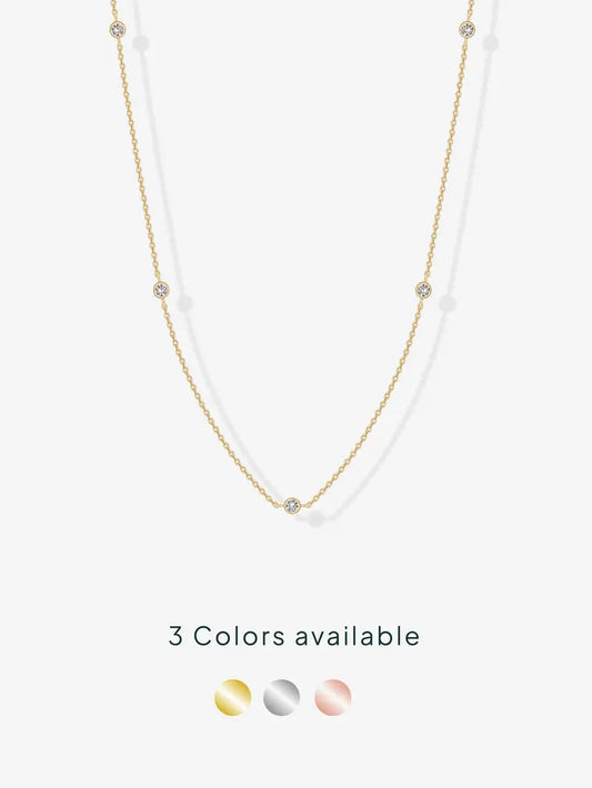 PAVOI 14K Gold Plated Station Necklace for Women - Dainty Choker Simulated Diamond Necklace - Lightweight Womens CZ Chain Necklace