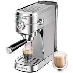CASABREWS CM5418BC Stainless Steel Espresso Machine - 20 Bar Pressure, Integrated Milk Frother, Pressure Display, Compact, Perfect for Ground Coffee Extraction, Latte Cappuccino Maker
