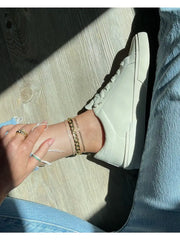 PAVOI 14K vergoldetes, klobiges Panzerketten-Fußkettchen für Damen – leichtes, flaches Panzerketten-Fußkettchen – trendiger Goldschmuck für den Sommer