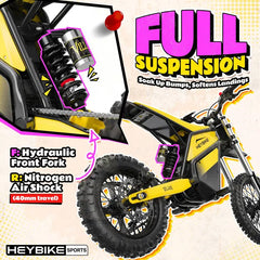 HEYBIKE VILLAIN E-Bike | Spitzenleistung 4160W | 190N·m Drehmoment | Höchstgeschwindigkeit 72 km/h | Reichweite bis zu 80 km | 52V 26Ah entnehmbarer Akku | All-Terrain Fat Tires | Hydraulische Federung | IPX6 Wasserdicht | Magnetischer Sicherheitsschalter