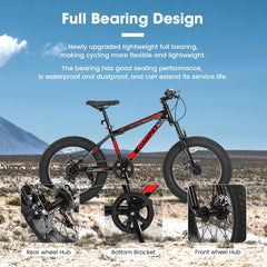 S20109 20 Zoll Mountainbike für Kinder und Jugendliche, Rahmen aus Kohlenstoffstahl, Scheibenbremsen, strapazierfähige Breitreifen, Federung vorne, 7-Gang, ideal für Schnee und Gelände