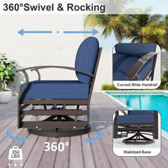 Kullavik 5-teiliges Outdoor-Terrassenmöbel-Set – 48-Zoll 55000 BTU runder Feuerstellen-Esstisch, 4 drehbare Aluminiumstühle mit rutschfesten Kissen, wasserdichte Abdeckungen inklusive