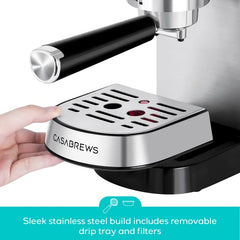 CASABREWS CM5418BC Stainless Steel Espresso Machine - 20 Bar Pressure, Integrated Milk Frother, Pressure Display, Compact, Perfect for Ground Coffee Extraction, Latte Cappuccino Maker