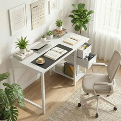 Computer PC Desk - Home Office Workstation with Drawers, X-Shaped Reinforcement, Sturdy Metal Frame, Side Hook, Modern Study Table