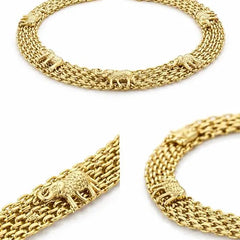 Lucky Elephant Charm Wristband Unisex Gold Plated 7 Inches Long Boho Jewelry Minimalist Daily Accessory Sweet Gift for Birthday Christmas Holidays