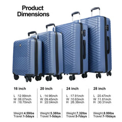 4-teiliges Hartschalenkoffer-Set, leicht, mit TSA-Schloss und Spinner-Rädern, Blau