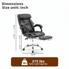 375LBS Big & Tall Heavy Duty Ergonomic Office Chair – Reclining Executive Desk Chair