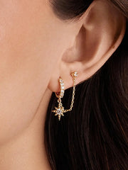 PAVOI 14K vergoldete Kettenohrringe für Damen – Ohrringe mit doppelter Kette und Stecker – Ohrstecker mit Zirkonia und Manschette für Damen