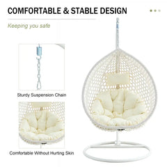 Hänge-Eiersessel mit Kissen und Polster, ergonomischer Komfort, klappbarer Terrassenstuhl mit handgewebtem PE-Rattan, rostfreier Rahmen für Garten, Veranda, Hinterhofmöbel