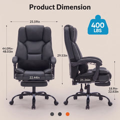 400 LBS Big & Tall Heavy Duty Ergonomic Reclining Office Chair with Footrest