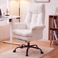 400 lbs Big & Tall Criss Cross Office Chair with Footrest – Teddy Fleece Swivel Desk Chair