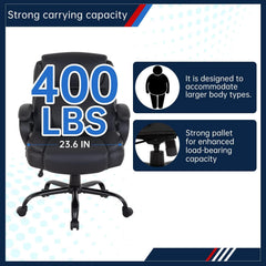 400 lb Big & Tall Office Chair – Wide Seat Ergonomic Desk Chair with Lumbar Support & Arms
