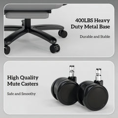 400 lbs Big & Tall Reclining Office Chair with Footrest – High Back Gray Desk Chair