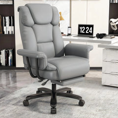400 lbs Big & Tall Reclining Office Chair with Footrest – High Back Gray Desk Chair