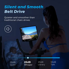 Merach Heimtrainer mit neuem RPM-Spielmodus, verbessertem elektronischen Heimtrainer mit Halterung, leisem Riemenantrieb und bequemem Sitzkissen für Cardio-Training, exklusive App, Tablet-Halterung und Fitnesskurse, Fitnessgerät Summervibes
