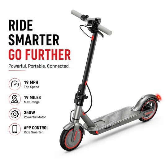 350W Brushless Motor D8 Pro Electric Scooter 8.5-Inch Explosion-Proof Tires 19MPH Max Speed 7.8Ah/10.5Ah Battery 265 Lbs Max Load 3 Speed Modes Foldable Portable Front Rear Lights City Commuter App Smart Control