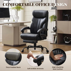 500 lbs Big & Tall Office Chair with Footrest – Wide Ergonomic Computer Desk Chair