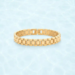 PAVOI Bracelet de montre étanche pour femme - Bracelet à maillons épais plaqué or 14 carats bicolore - Bijoux en or en acier inoxydable avec métaux mélangés