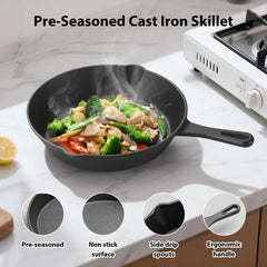 LOVEWE 3-Piece Cast Iron Skillet Set, Pre-Seasoned Frying Pans, Nonstick & Ergonomic Handles-Oven, Grill, Campfire, Indution, Stove Safe-Easy to Use Cookware outdoorfun