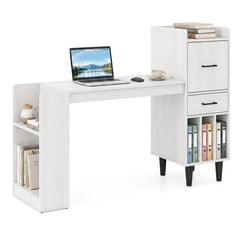 59 Modern Wooden Computer Desk with Drawer & Side Storage Shelves – Home Office Desk