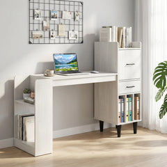 59 Modern Wooden Computer Desk with Drawer & Side Storage Shelves – Home Office Desk
