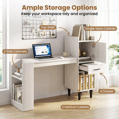 59 Modern Wooden Computer Desk with Drawer & Side Storage Shelves – Home Office Desk