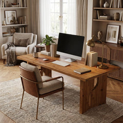 63" Solid Wood Executive Desk – Large Modern Rectangular Office Computer Desk