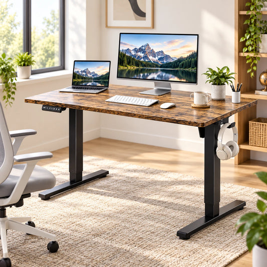 63 x 24 Oak Electric Standing Desk – Height Adjustable Sit-Stand Workstation