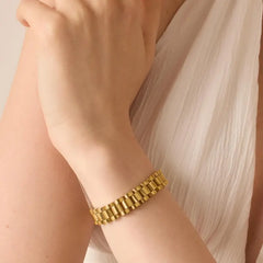 PAVOI Bracelet de montre étanche pour femme - Bracelet à maillons épais plaqué or 14 carats bicolore - Bijoux en or en acier inoxydable avec métaux mélangés