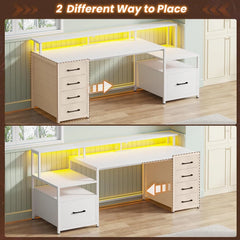 66" Computer Desk with 5 Drawers, LED Lights & Power Outlet – Home Office Desk