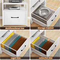 66" Computer Desk with 5 Drawers, LED Lights & Power Outlet – Home Office Desk