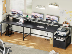 66" L Shaped Computer Desk with LED Lights & Power Outlet – Home Office Corner Desk