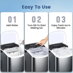 COWSAR Bullet Ice Maker Countertop with Self-Cleaning, Staninless Steel or ABS Plastic, 26.5lbs/24Hrs, 6 Mins/9 Pcs Bullet Ice, Portable Ice Maker for Kitchen/Home/Office/Party/RV