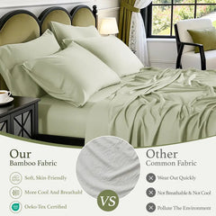 Bamboo Cooling Sheets Set 4/6 Pcs Silky Soft Breathable Hotel Luxury Bedding Set for Hot Sleepers 16 Inch Deep Pocket Wrinkle Resistant Machine Washable