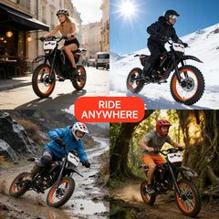 Electric Bike, 50 MPH Top Speed, 60 Miles Range, 3 Mode, Double Suspension & Dual Hydraulic Brake, 14''/12'' All-Terrain Tires, Perfect Gift #SummerWins