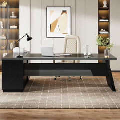 78 L-Shaped Executive Desk with Drawers & File Cabinet – Large Modern Office Desk