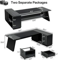 78 L-Shaped Executive Desk with Drawers & File Cabinet – Large Modern Office Desk