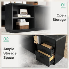 78 L-Shaped Executive Desk with Drawers & File Cabinet – Large Modern Office Desk
