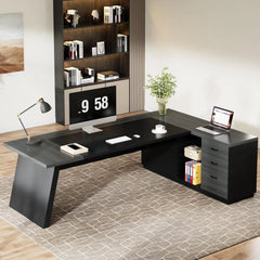 78 L-Shaped Executive Desk with Drawers & File Cabinet – Large Modern Office Desk