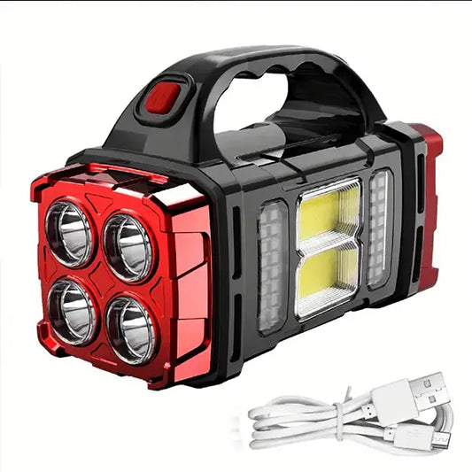 High Power LED Flashlights Camping Torch Work Light Charge 2-In-1 Solar Powered 4LED High Brightness Rechargeable Flashlight Portable Design 4 Lighting Modes USB Charging Suitable for Hiking Outdoor Exploration & Emergency Use,campingessentials,outdoorfur
