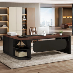 81" L-Shaped Executive Office Desk with File Cabinet – Large Commercial Computer Desk