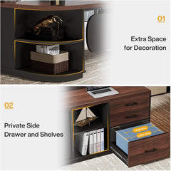 81" L-Shaped Executive Office Desk with File Cabinet – Large Commercial Computer Desk