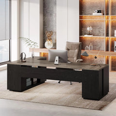 85.8" L-Shaped Executive Desk – Large Modern Office Computer Desk with File Drawers