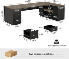 85.8" L-Shaped Executive Desk – Large Modern Office Computer Desk with File Drawers