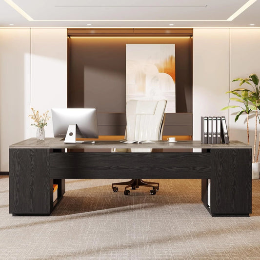 85.8" L Shaped Executive Desk with File Drawers – Large Modern Office Computer Desk
