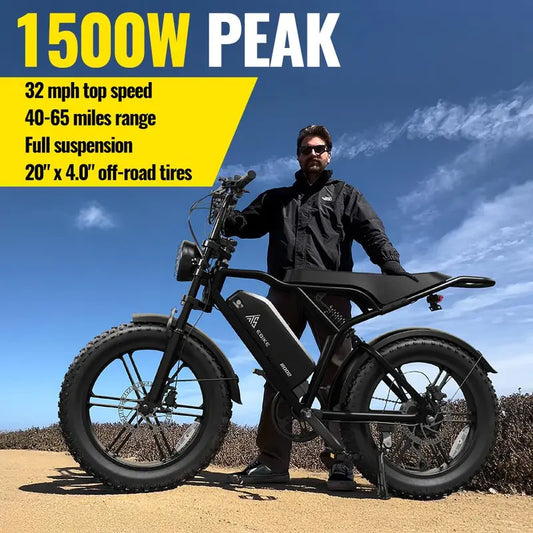 【TST R002 Ebike】TST Electric Bike for Adults 1500W Peak 20" Fat Tire All-Terrain E-Bike 60/110 Miles 28MPH Electric Dirt Bike for Road Sand Mountain Snow - 48V 15/25AH Battery Powered Electric Motorcycle,father'sdaygifts,campingessentials,campinggear