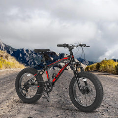 S20109 20 Zoll Mountainbike für Kinder und Jugendliche, Rahmen aus Kohlenstoffstahl, Scheibenbremsen, strapazierfähige Breitreifen, Federung vorne, 7-Gang, ideal für Schnee und Gelände