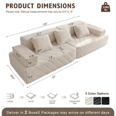 【Fête des Pères】Canapé-lit sans cadre segmenté de 126 pouces. Tissu en velours côtelé compact sans cadre, canapé-lit de sol multifonctionnel pour coins lecture douillets et espaces invités, design ergonomique, expédié en deux pièces modulables