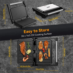 YASHE Panini Grill, 1200 W Machine à Croque Monsieur et Panini, Plaques en Aluminium Moulé Revêtues Antiadhésives, pour 2 Tranches de Pain, Ouverture à 180 Degrés, Facile à Nettoyer, Polyvalent