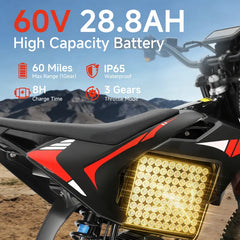 Electric Bike, 50 MPH Top Speed, 60 Miles Range, 3 Mode, Double Suspension & Dual Hydraulic Brake, 14''/12'' All-Terrain Tires, Perfect Gift #SummerWins
